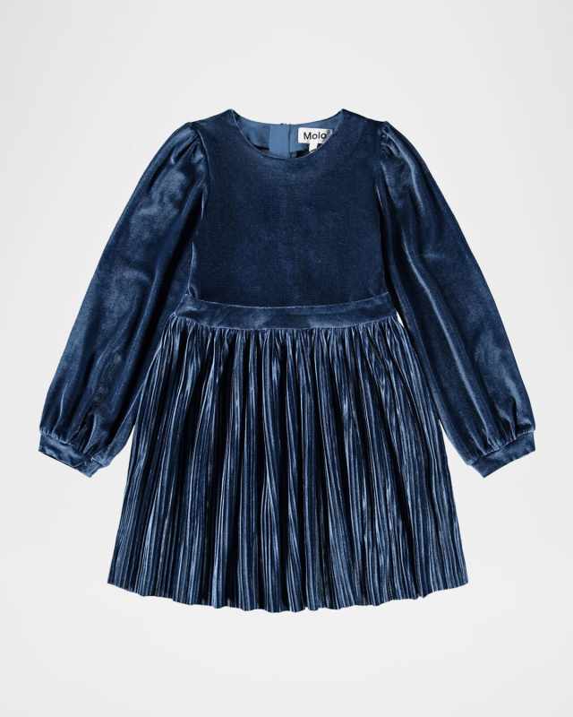 Girl's Cyrilli Pleated Velour Dress, Size 2T